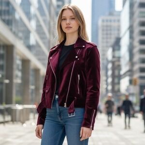 BlankNYC Burgundy Velor Jacket w/ Silver Accents & Buckle – Women's Size M‎